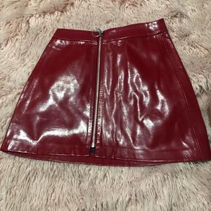 zara faux leather red skirt